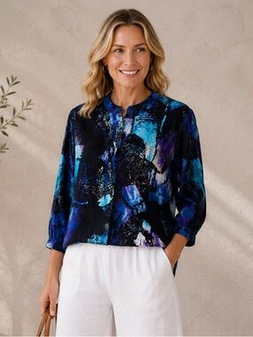 Blue Sky Clothing Co Abstract Print Blouse Women’s M Artsy Boho Top